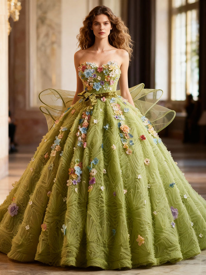 Customized Quinceanera Dress 3D Flowers Appliques Ball Gown