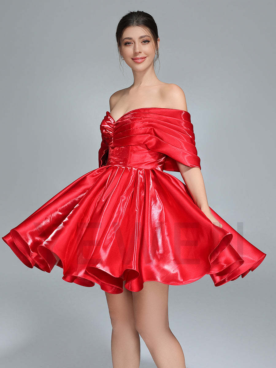 Off Shoulder Short Homecoming Dresses Red Christmas Holiday Party Dress Mini YW243104 Off Shoulder Short Homecoming Dresses Red Christmas Holiday Party Dress Mini YW243104