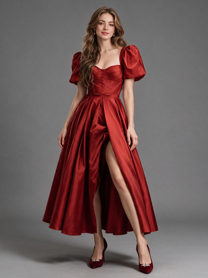 A-Line Sweetheart Puff Sleeve Boned Corset Christmas Dress YW2609212