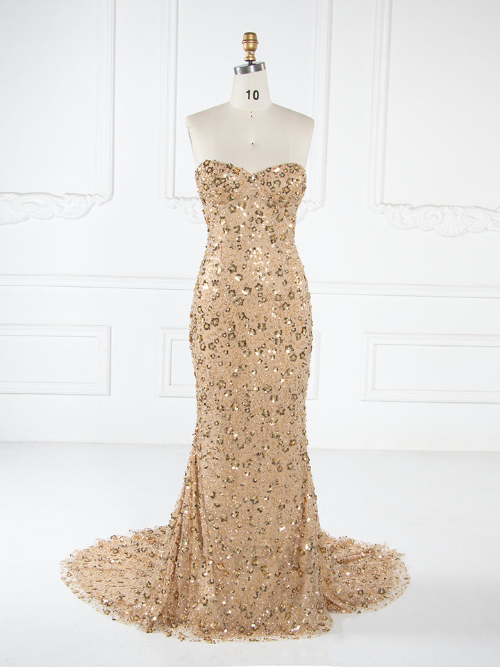 Luxury Beaded Mermaid Dress with Handmade flower Jacket Celebrity Dress YW251043