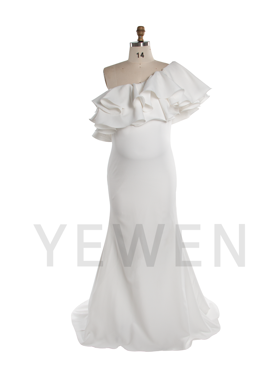 Ruffles One Shoulder Slim Maternity Dress Pregnant women Gown for Photo Shoot YW250083