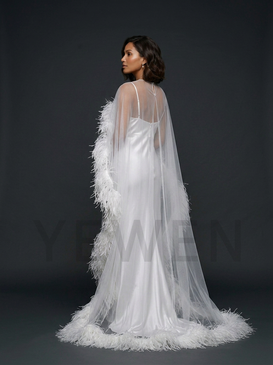 Luxury Ostrich Feather Maternity Cape Dress for Photo Shoot Baby Shower Gown YD260825