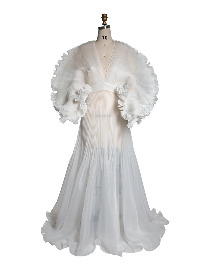 V Neck Pleated Organza Maternity Dresses for Photoshoot Long Dress for Maternity Shoot Baby Shower Dresses YW243116