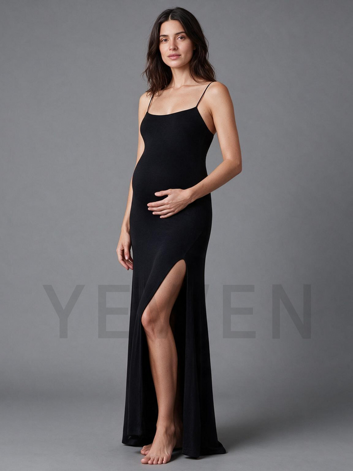Spaghetti Strap High Slit Maternity Baby Shower Dress