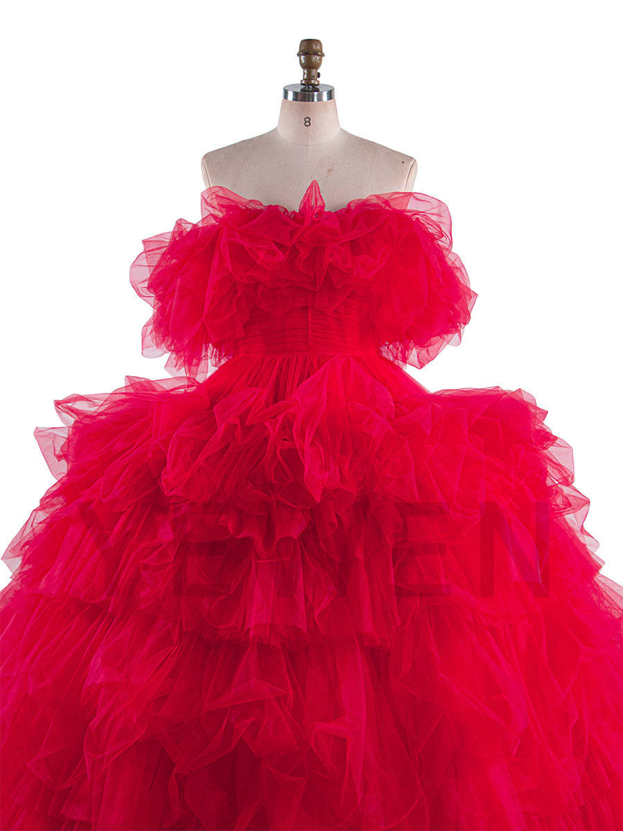 A Line Tulle Dress for Photoshoot Fluffy Ruffles Birthday Gown Bridal Shower Colored Wedding Dresses YEWEN YW250031