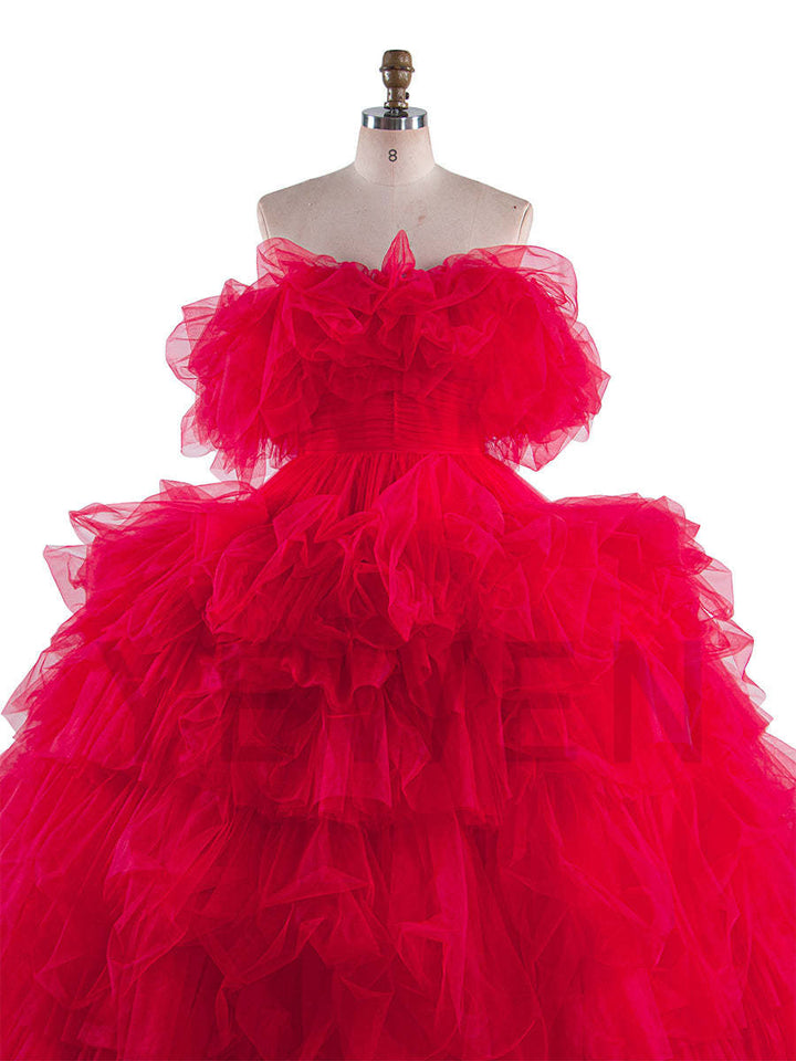 A Line Tulle Dress for Photoshoot Fluffy Ruffles Birthday Gown Bridal Shower Colored Wedding Dresses YEWEN YW250031