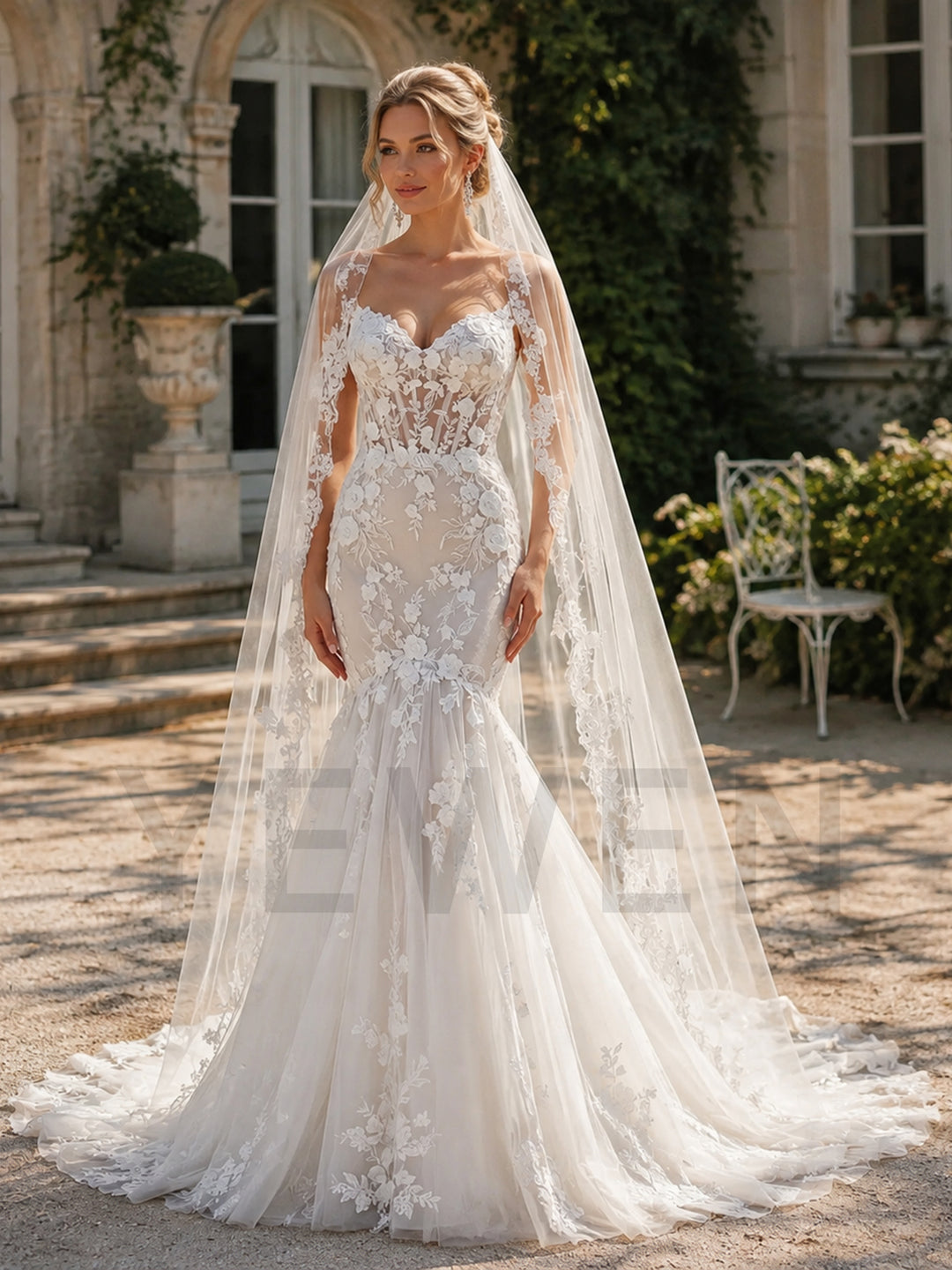 Ivory Sweetheart Floral Mermaid Lace Wedding Dress (without Veil)
