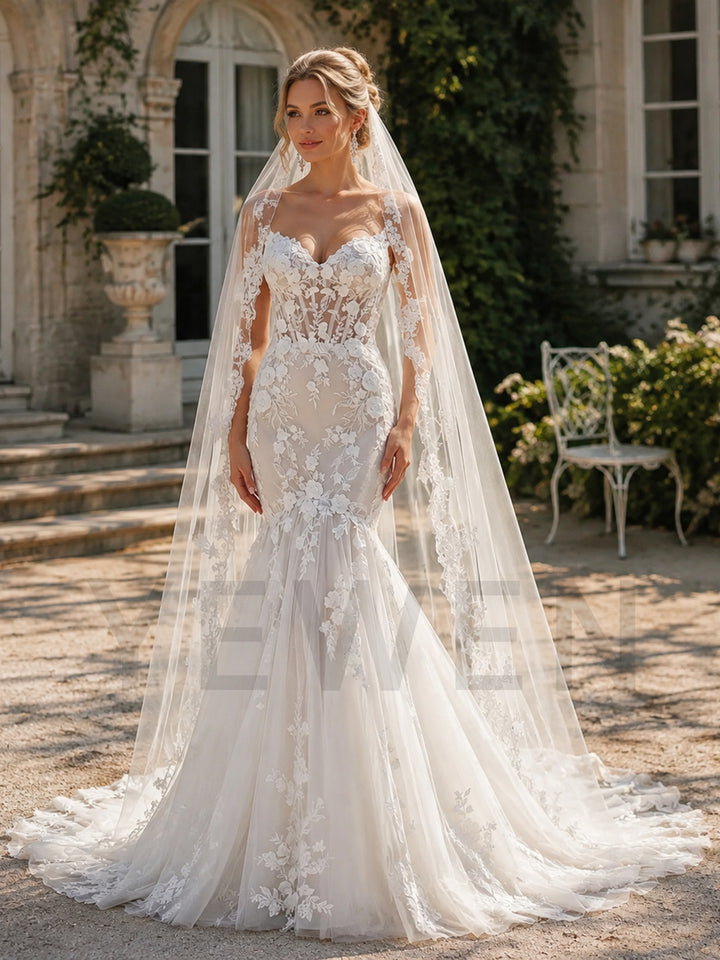 Ivory Sweetheart Floral Mermaid Lace Wedding Dress (without Veil)
