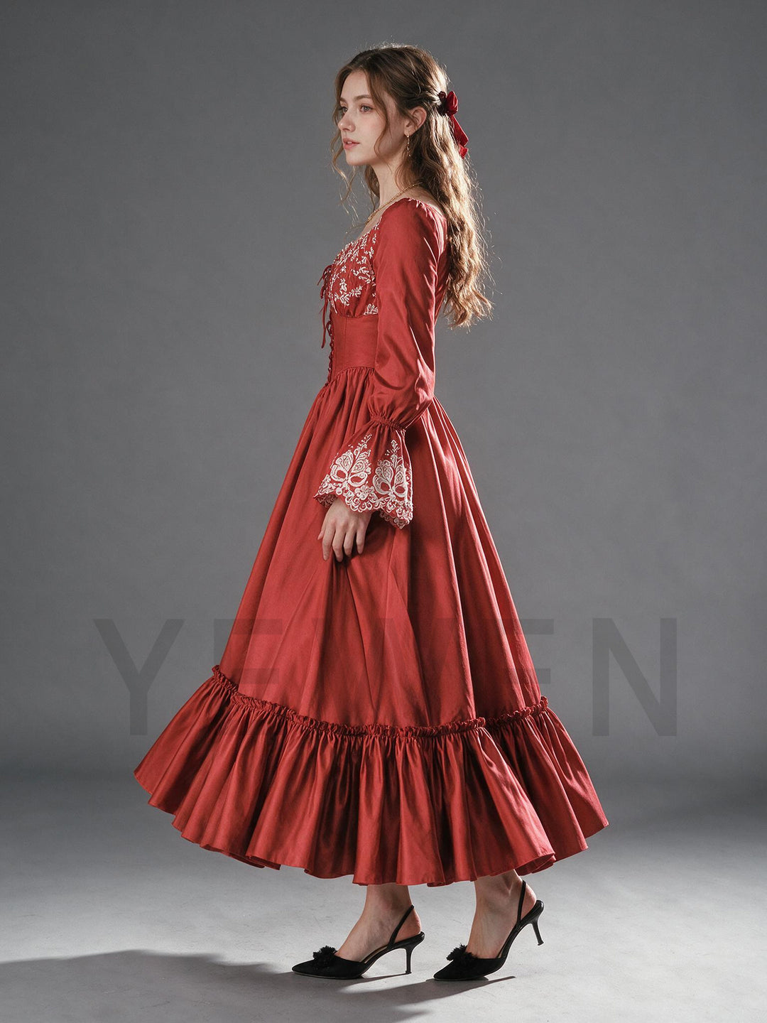 Square Neck Embroidered Boned Corset Christmas Dress YW2609221