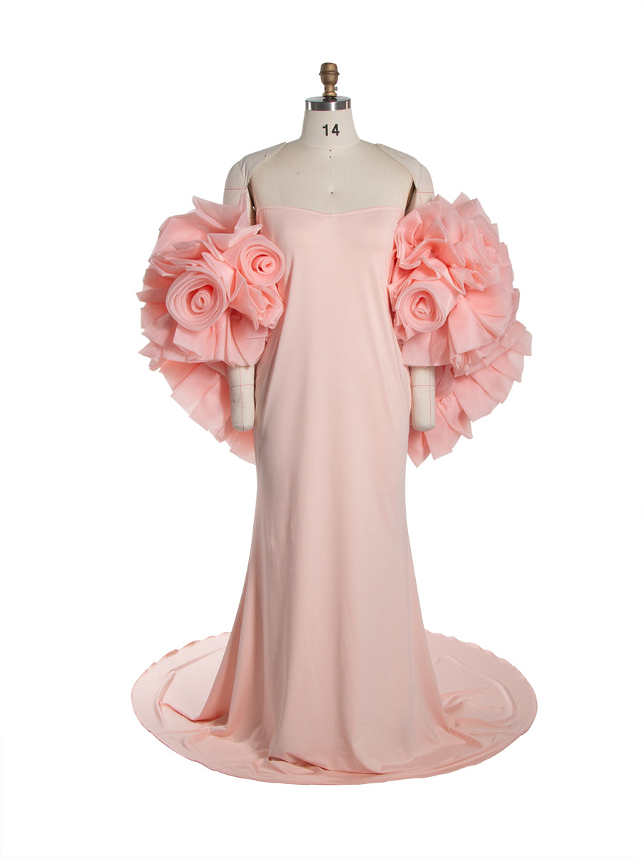 Charming Maternity Dresses for Photoshoot Maternity Shoot Dresses with Rose Floral Cape YW251005