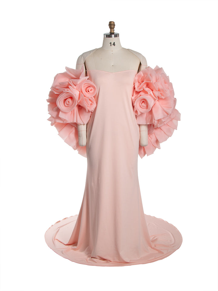 Charming Maternity Dresses for Photoshoot Maternity Shoot Dresses with Rose Floral Cape YW251005