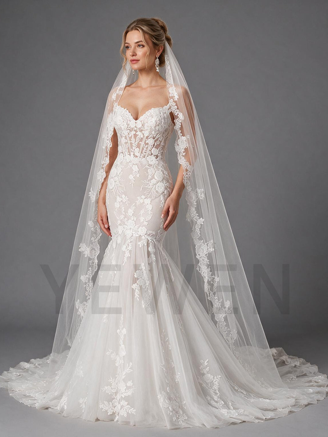 Ivory Sweetheart Floral Mermaid Lace Wedding Dress (without Veil)
