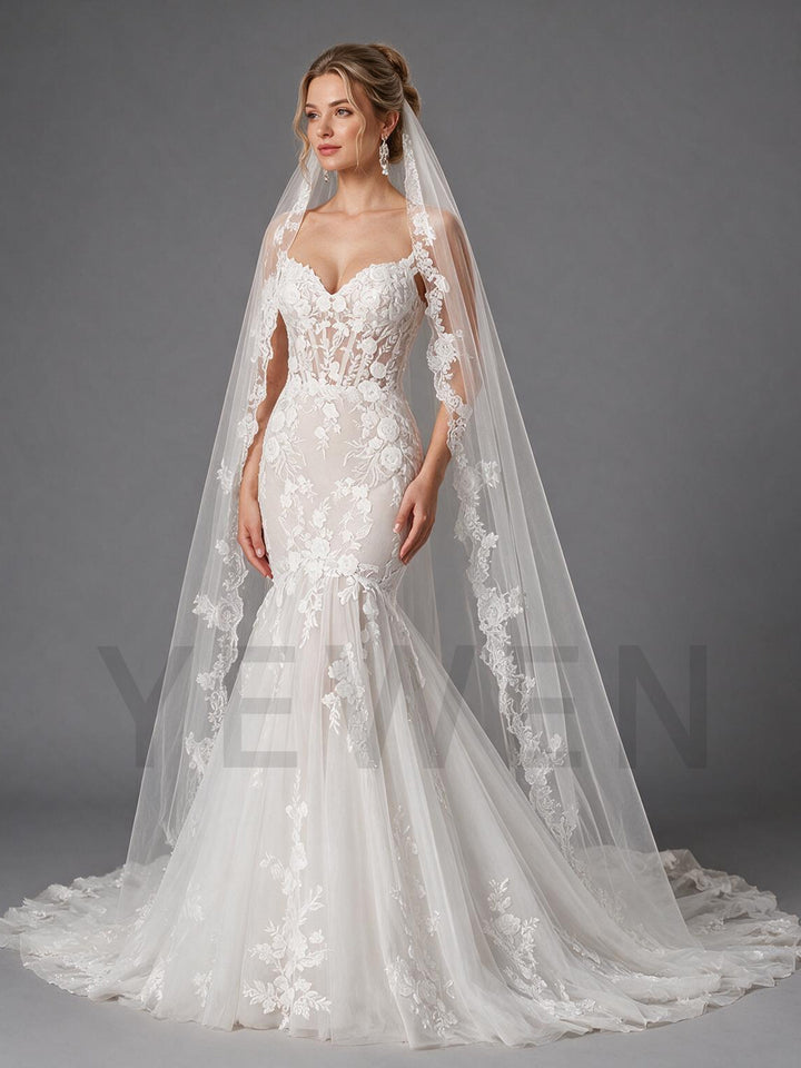 Ivory Sweetheart Floral Mermaid Lace Wedding Dress (without Veil)