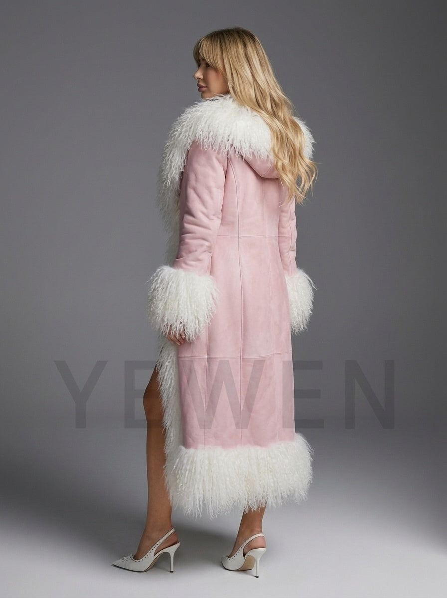 Genuine Wool Hooded Winter Coat with Oversized Fur Collar YD261016