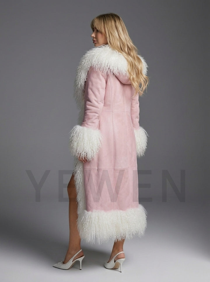 Genuine Wool Hooded Winter Coat with Oversized Fur Collar YD261016