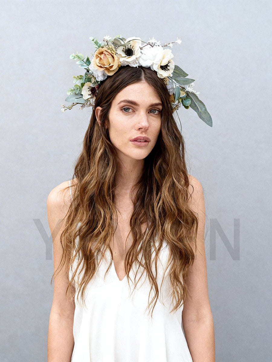 Hair Accessories Elegant Flower Crown Headdress for Women Bohemian Bridal Hair Accessories Floral Wreath YW2603041D