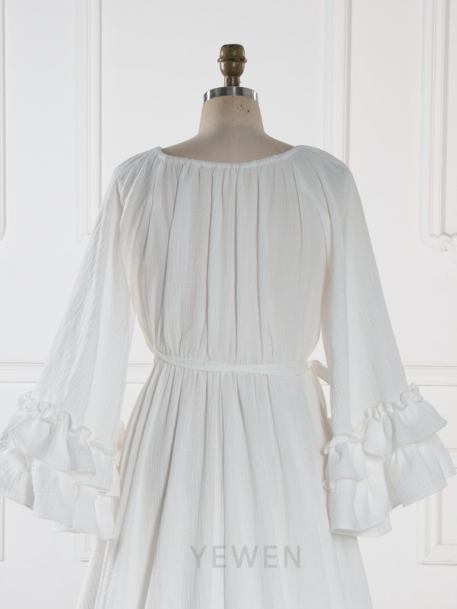 Boho Ruffle Sleeve Maxi Dress V Neck Vintage Bohemian Long Dress YW251051