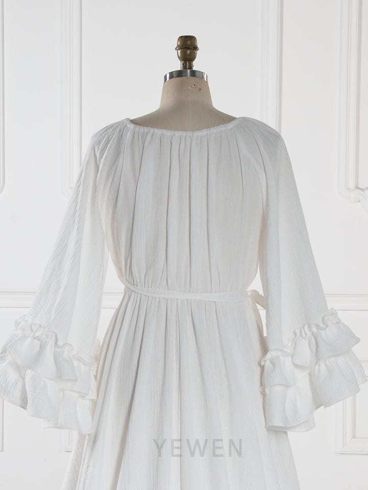 Boho Ruffle Sleeve Maxi Dress V Neck Vintage Bohemian Long Dress YW251051