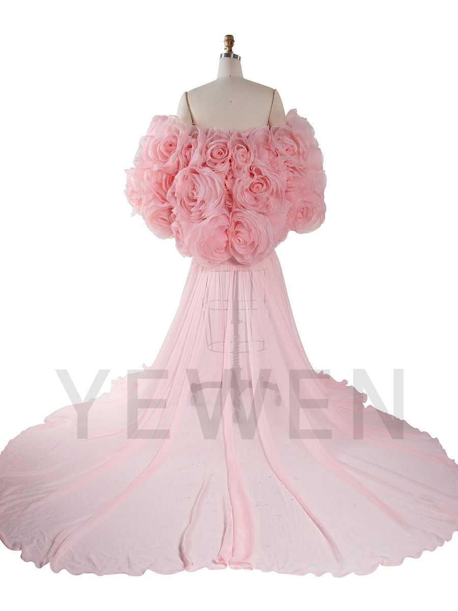 Gorgeous Mermaid Maternity Dress Photoshoot with 3D Floral Shawl Baby Shower Dress YW250040