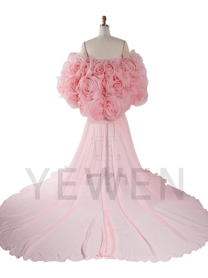 Gorgeous Mermaid Maternity Dress Photoshoot with 3D Floral Shawl Baby Shower Dress YW250040