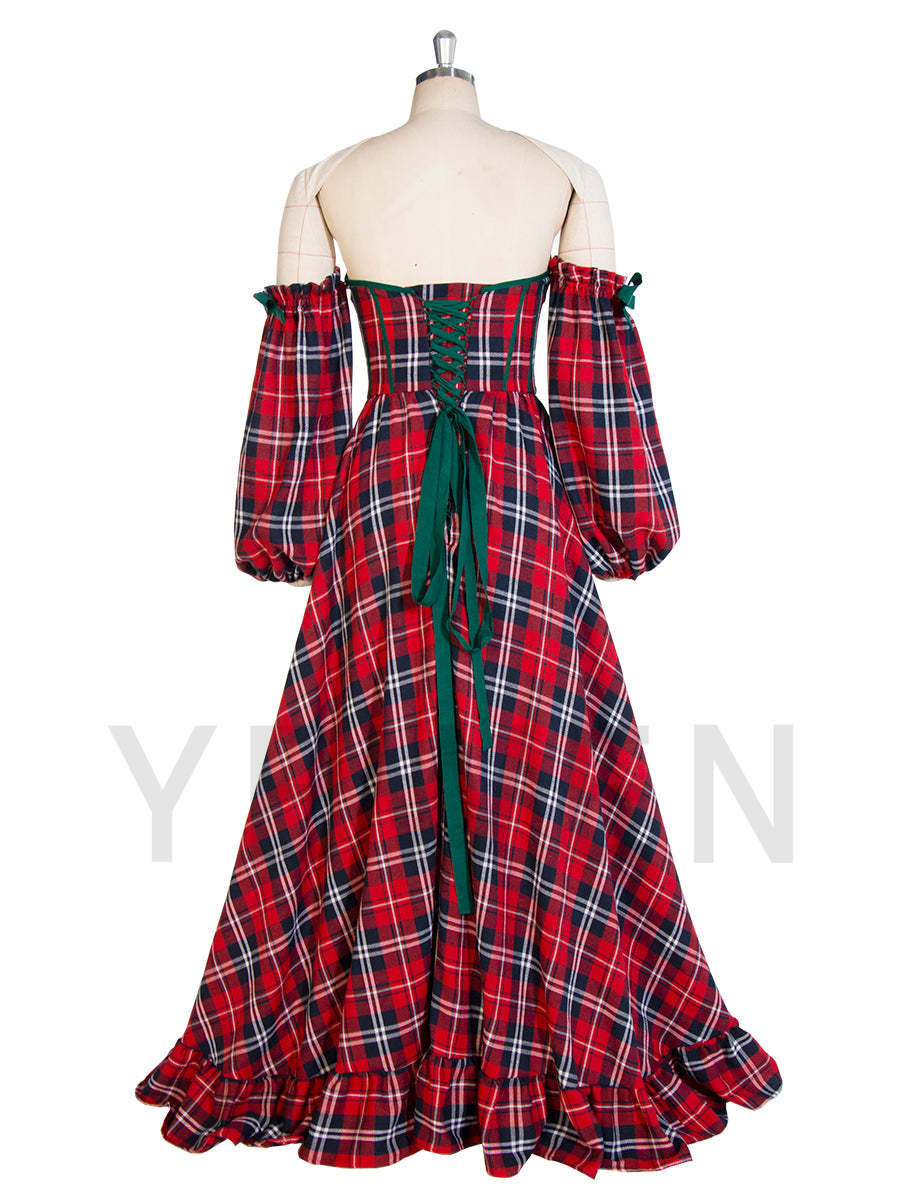Vintage Christmas Plaid Maxi Dress A-Line Party Tartan Dresses YW243118