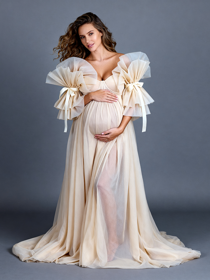Custom Made Maternity Photoshoot Dress Elegant Flowing Pregnancy Photography Gown for Studio & Outdoor Shoot