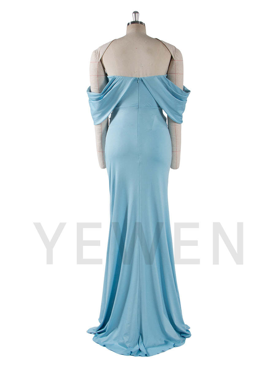 Stretchy Fabric Mermaid Maternity Dresses for Photoshoot Blue Baby Shower Dresses YW250008