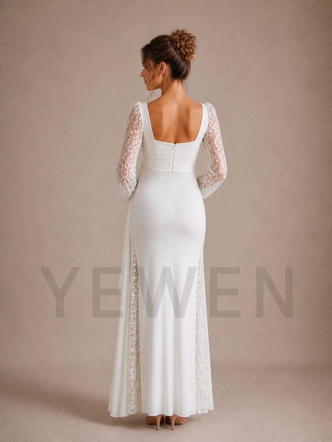 White Lace Sleeve Maternity Baby Shower Dress ZX011
