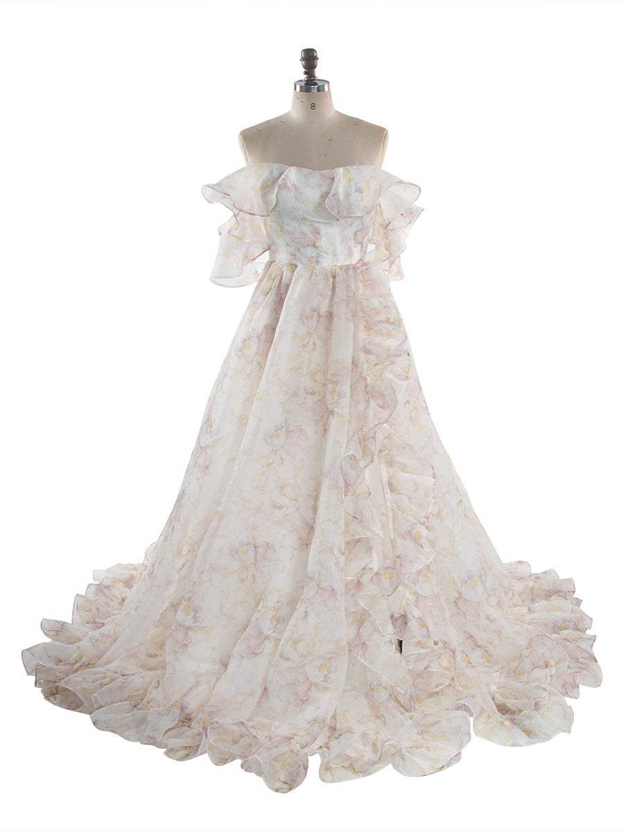 High Side Leg Split Ruffles Formal Gown Woman Party Dress Photography Photo Shoot Dress Props Lace up Back YW231044