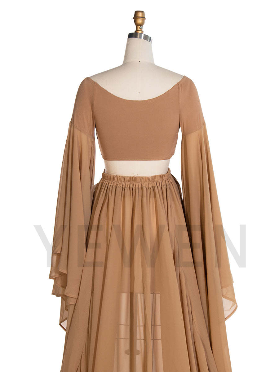 Fall Maternity Dress for Pictures Ruffled Sleeves Maternity Long Train Dress Boho Dress for Photohoot YW243111