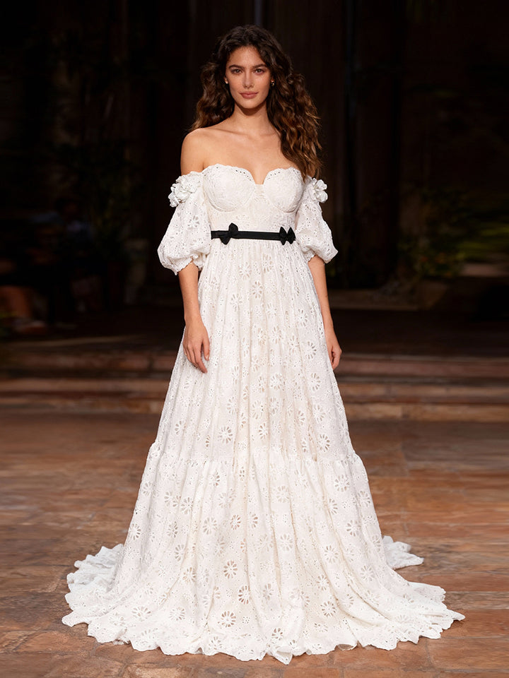 Side Slit Boho Photo Shoot Dress Wedding Dresses with Color Accents YW231026