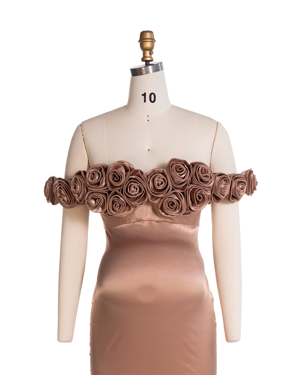 Off The Shoulder Fitted Maternity Photoshoot Dress with 3D Flower Detail Baby Shower Gown YW240200 yewendress Off The Shoulder Fitted Maternity Photoshoot Dress with 3D Flower Detail Baby Shower Gown YW240200 yewendress