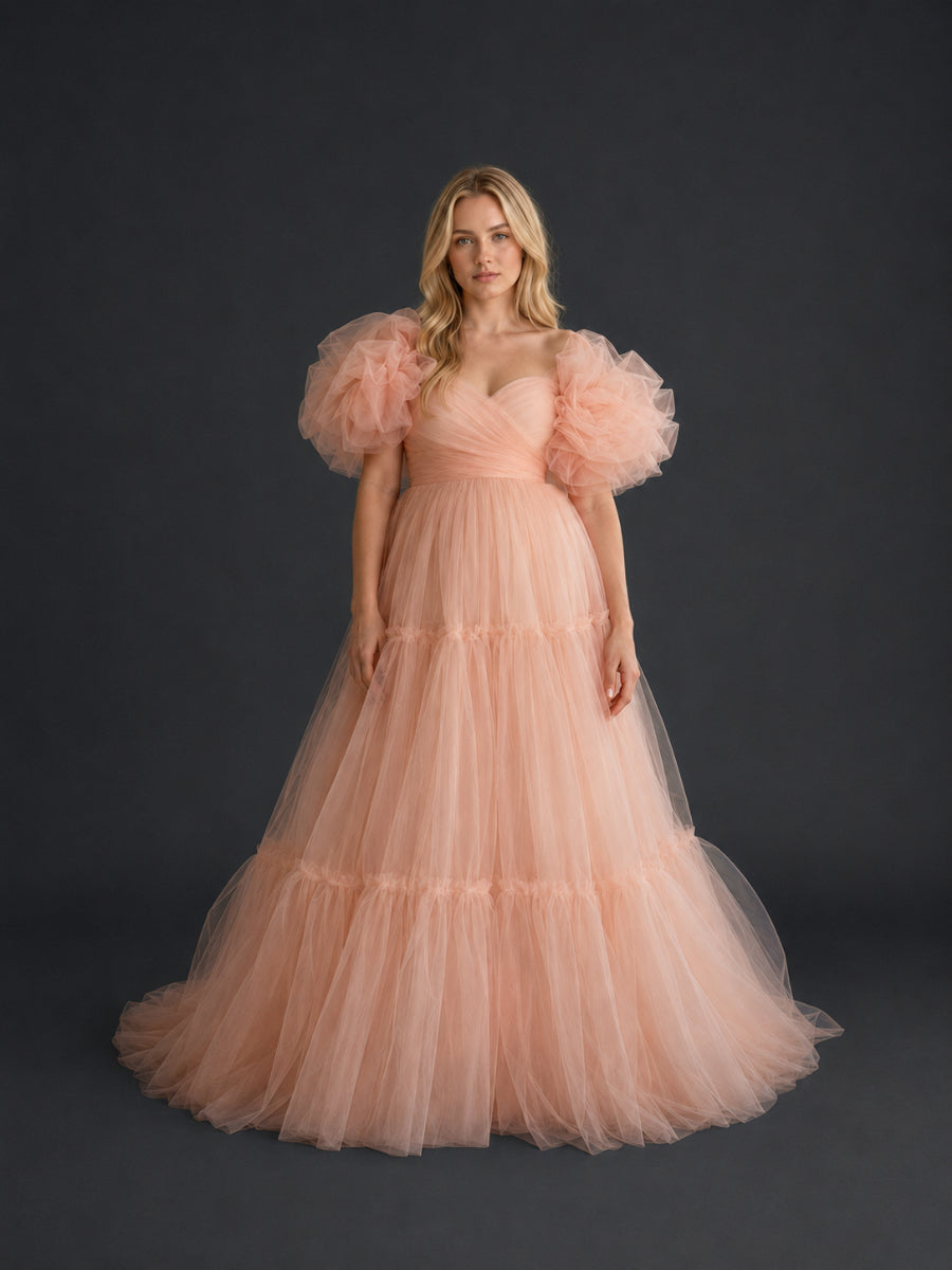Sweetheart Oversized Puff Sleeve Maternity Photoshoot Dress HY269002
