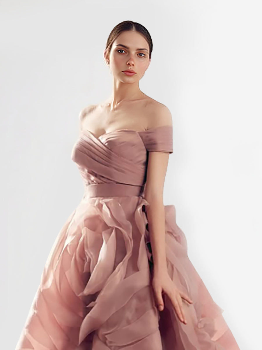 Dubai Megenta Off  Shoulder Evening Dresses Organza A Line Formal Occasion Dress