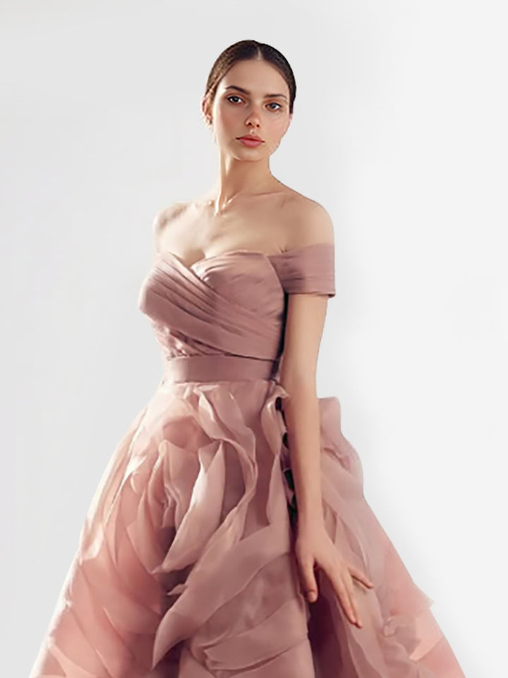 Dubai Megenta Off  Shoulder Evening Dresses Organza A Line Formal Occasion Dress