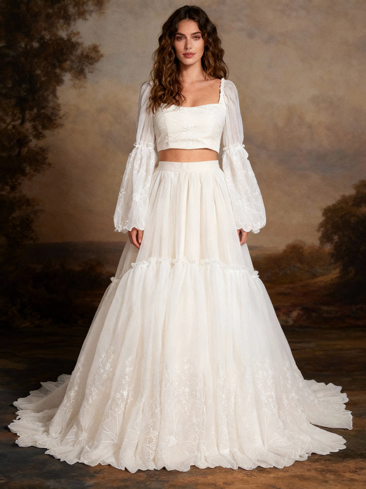 Elegant 2 Piece Set Boho Lace Dress for Photo Shoot Maternity Friendly- Wedding Dress YW240097