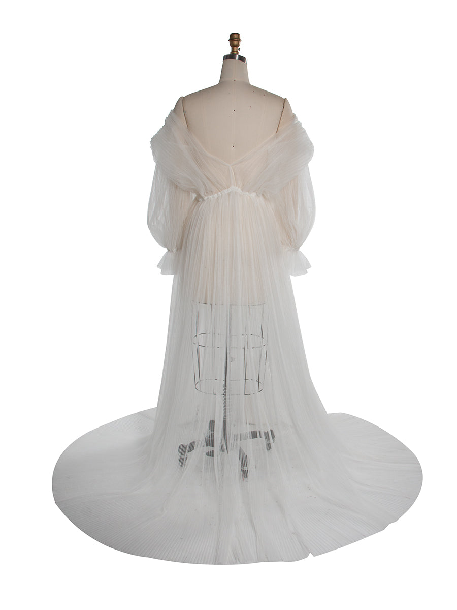 Long Sheer Tulle Maternity Dress for Photoshoot Pleated Pregnancy Gown for Photoshoots YW250029