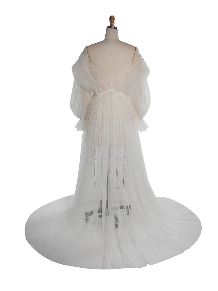 Long Sheer Tulle Maternity Dress for Photoshoot Pleated Pregnancy Gown for Photoshoots YW250029