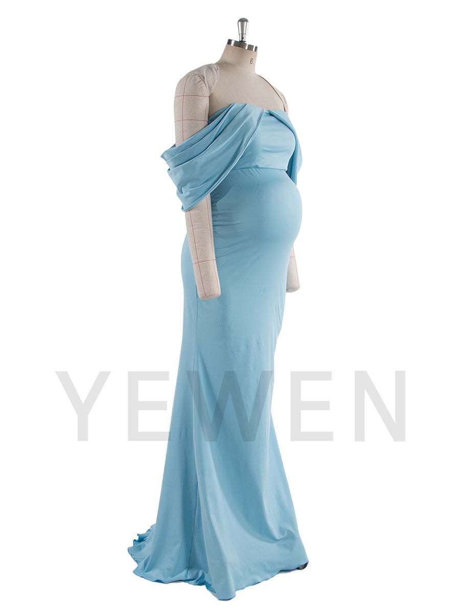 Stretchy Fabric Mermaid Maternity Dresses for Photoshoot Blue Baby Shower Dresses YW250008