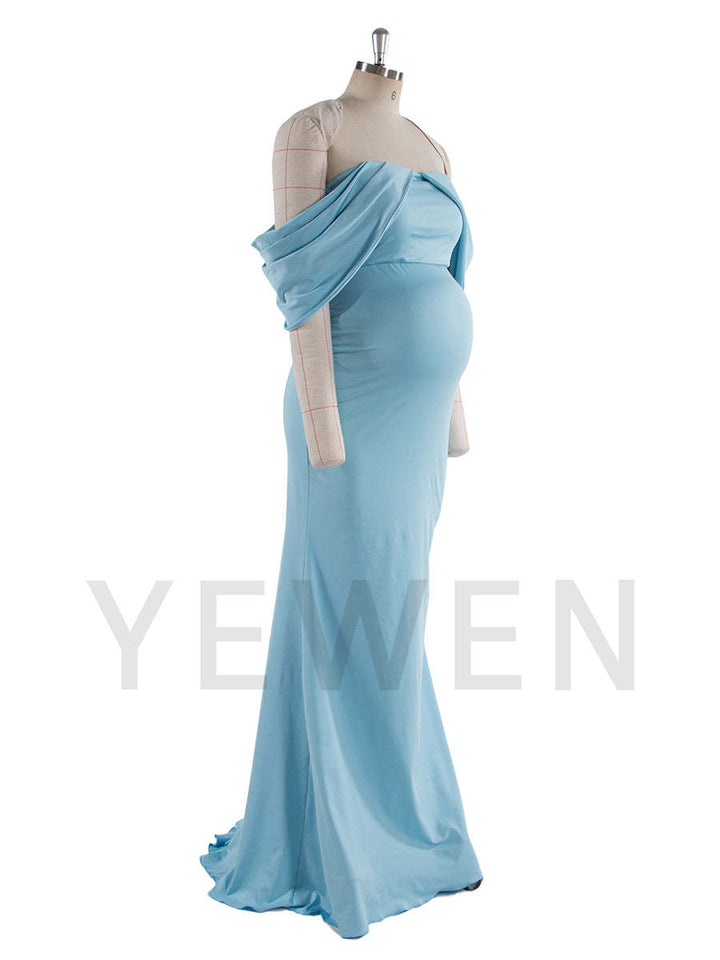 Stretchy Fabric Mermaid Maternity Dresses for Photoshoot Blue Baby Shower Dresses YW250008