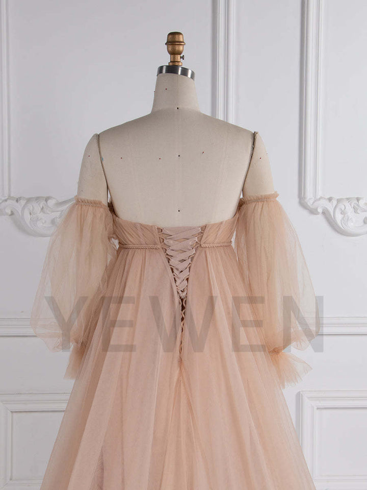 Tulle Maternity Gown with Leg Slit Tulle Gown for Photo Shoot YW250053