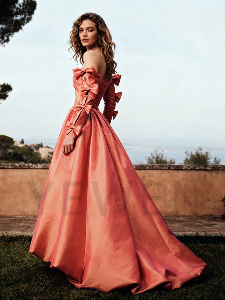 Elegant Satin Evening Dress Long Sleeves Formal Gown