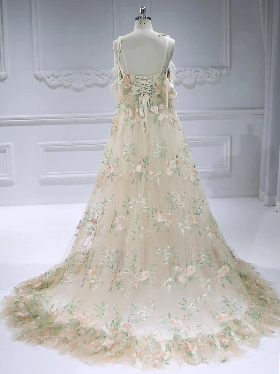Sleeveless V-Neck Embroidery Lace Prom Gown Photo Shoot Dress with Ruffle Detail YW240010 Sleeveless V-Neck Embroidery Lace Prom Gown Photo Shoot Dress with Ruffle Detail YW240010