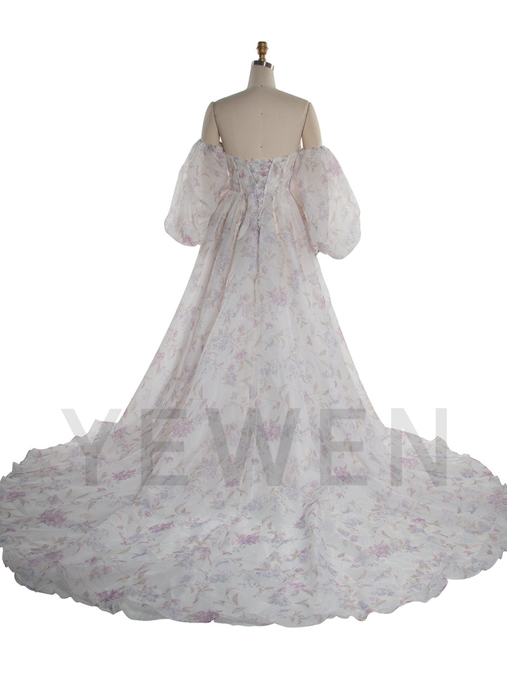 Printed Floral Organza Dresses Flower Organza Botanical Wedding Dress YW251003