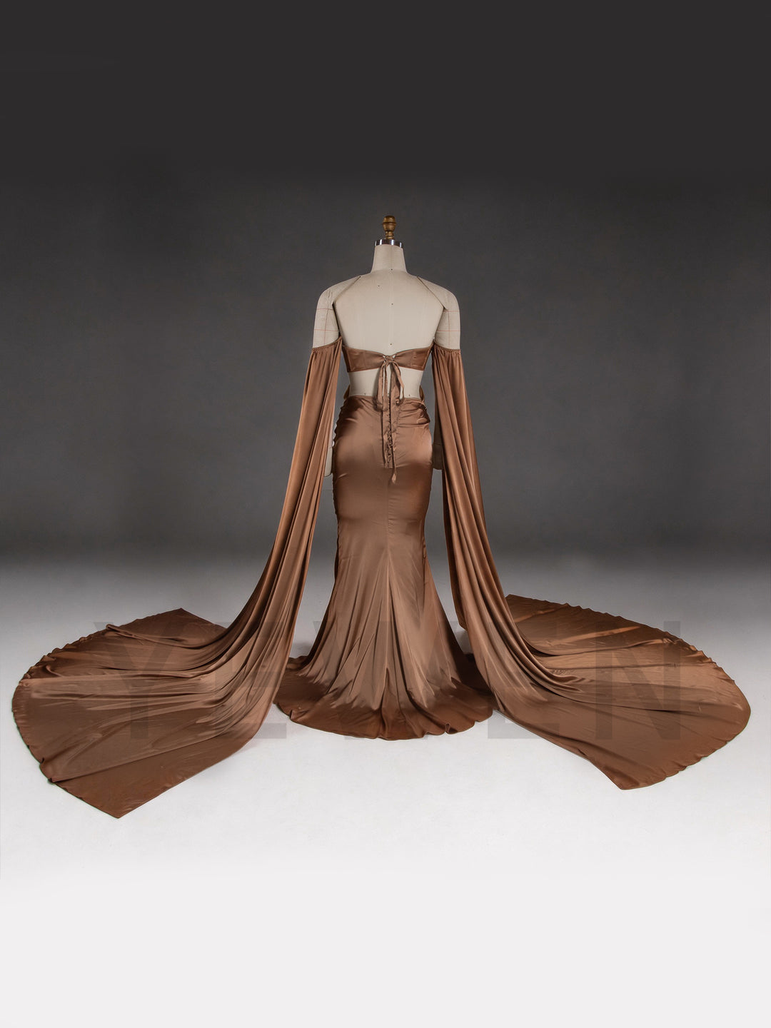 Two-Piece Strapless Draped Cape Maternity Photoshoot Gown YW260346