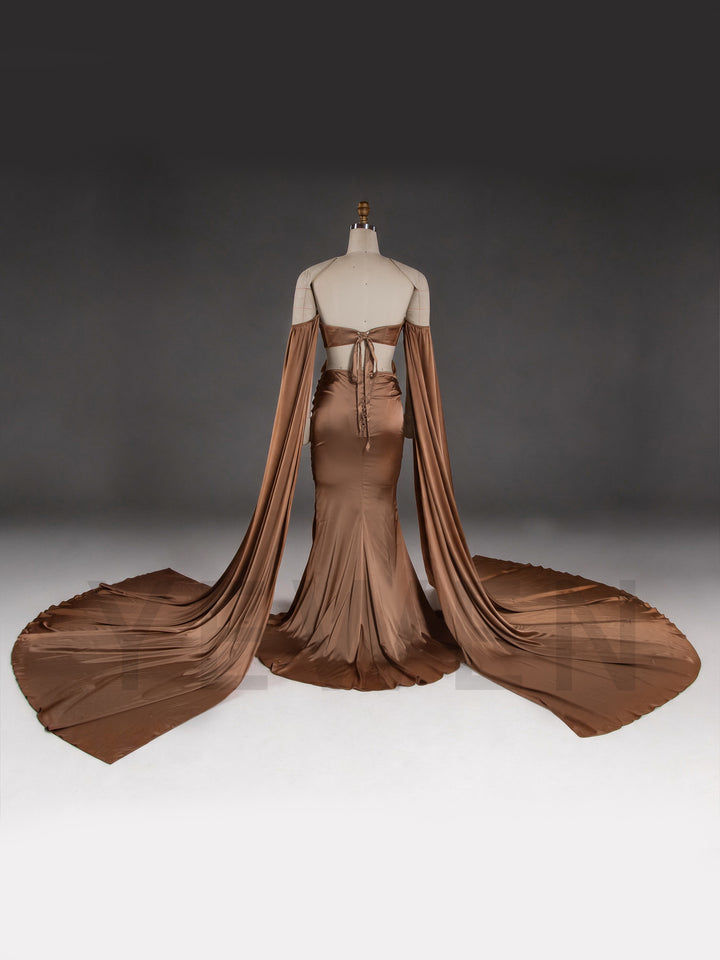 Two-Piece Strapless Draped Cape Maternity Photoshoot Gown YW260346