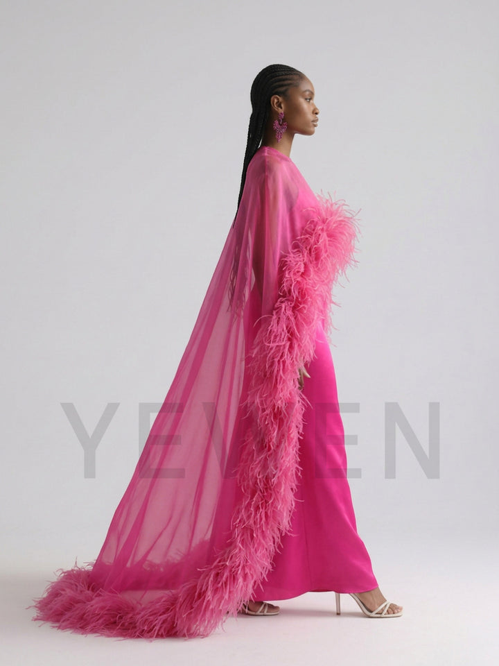 Luxury Ostrich Feather Cape Maternity Dress for Baby Shower YD260930