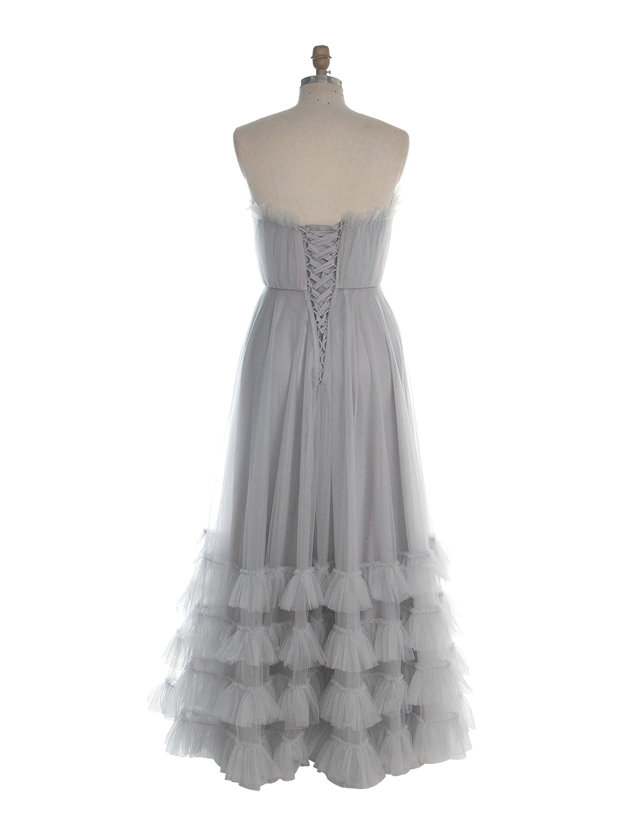 Grey Tulle Dress for Photoshoot Floor Length Ruffles Maxi Dress YW260267