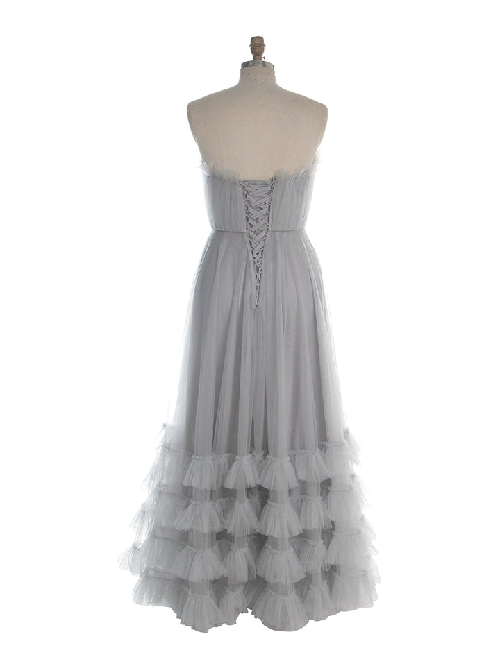 Grey Tulle Dress for Photoshoot Floor Length Ruffles Maxi Dress YW260267