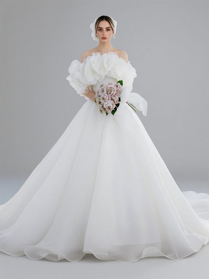 Classic Organza Flowers Wedding Dress Off The Shoulder Corset Bridal Gown Customized